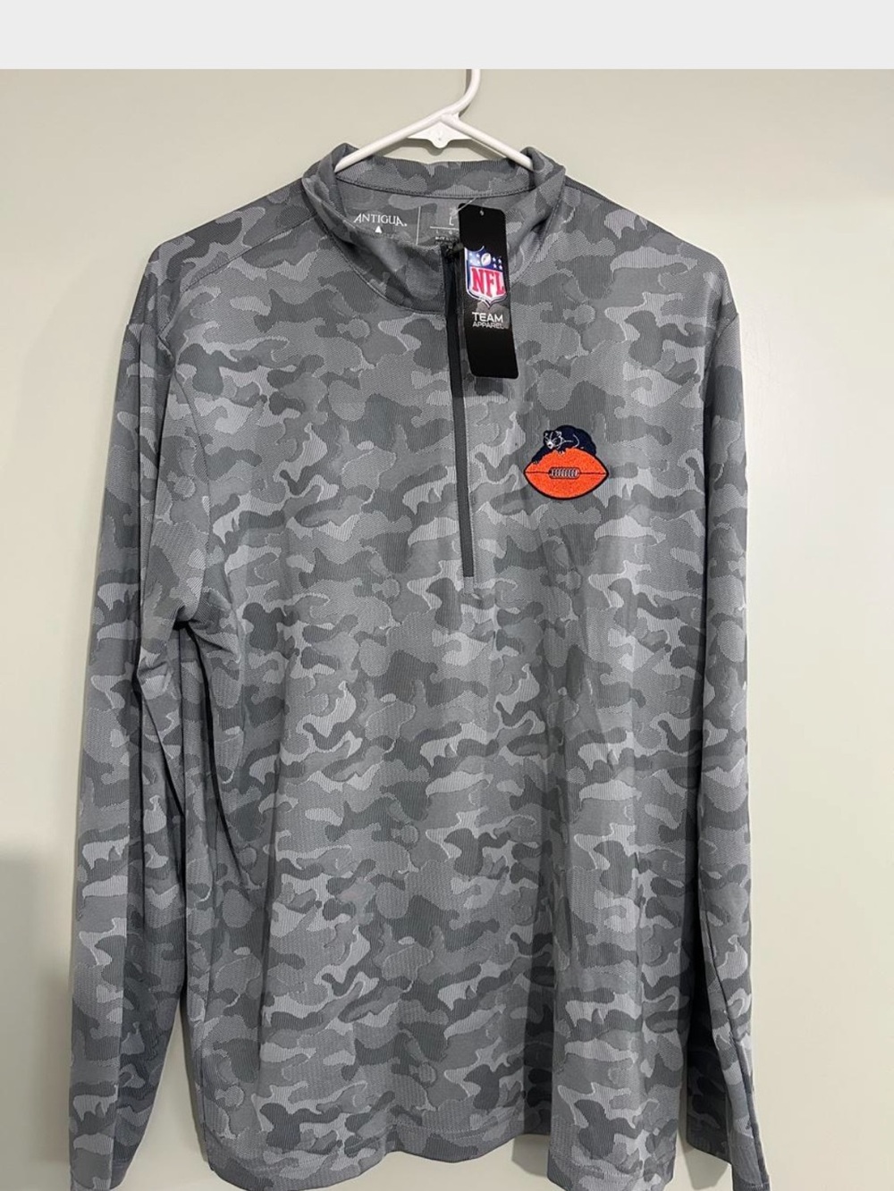 Antigua Men’s Gray Camo Half-Zip Pullover with Orange Logo
